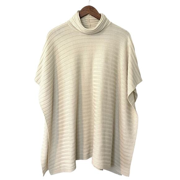 BCBGMaxAzria Cream Turtleneck Poncho Sweater, Women's OS, Lagenlook Minimalist - Picture 2 of 8